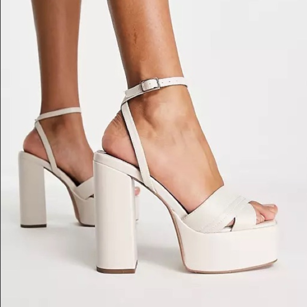 ASOS DESIGN Nocturnal platform high heeled sandals in off white
